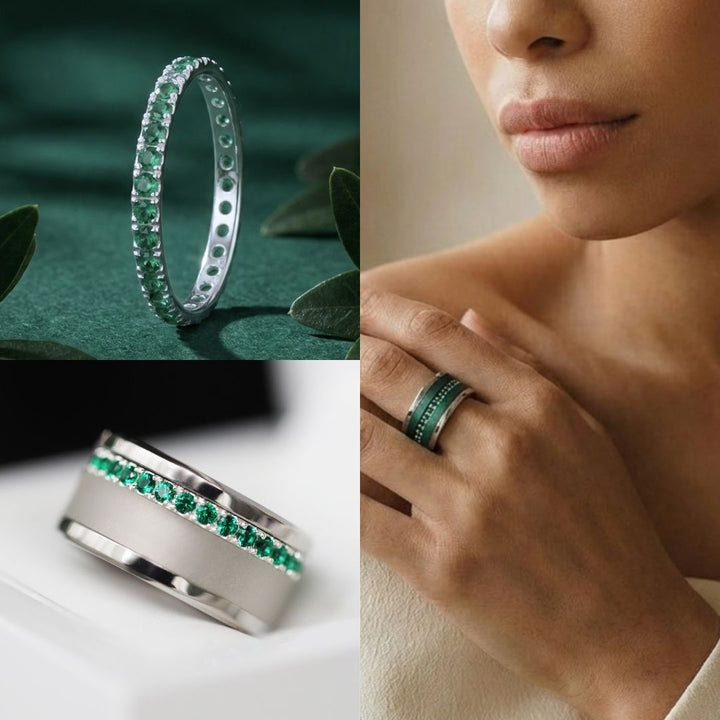 💍 Anneau (addon medium) "Aura des Bois" en argent 925 serti de zircons vert émeraude