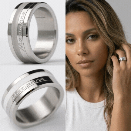 Bague mood complète pour femme avec une gravure personnalisée d'un prénom | Acier inoxydable