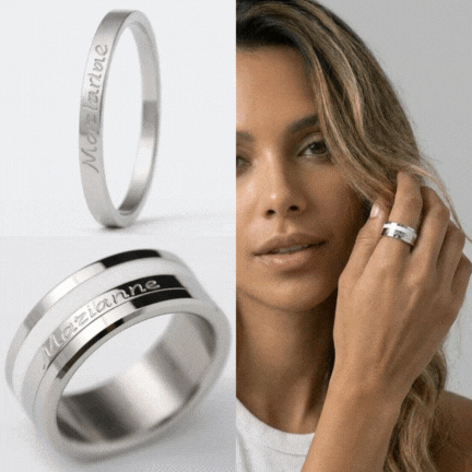 Anneau (medium) en acier inoxydable gravé d'un prénom pour bague mood interchangeable