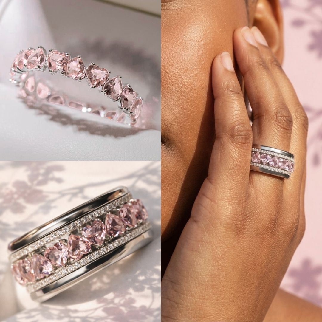 💍🌸 Innenring (2/3 Addon) „Aurheart Sakura“ aus 925er Silber mit korallenroten Zirkonia Steine besetzt