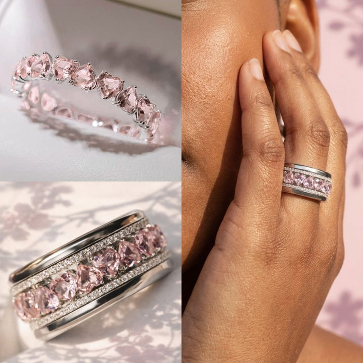 💍🌸 Innenring (2/3 Addon) „Aurheart Sakura“ aus 925er Silber mit korallenroten Zirkonia Steine besetzt