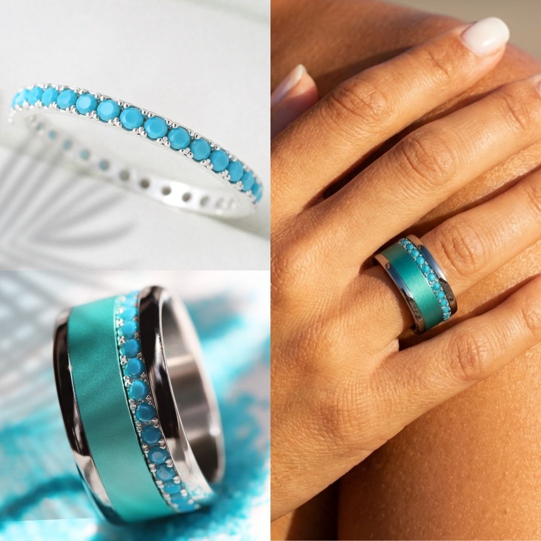 💍 Anneau (addon medium) "Aura Azura" en argent 925 serti de zircons turquoise opaque
