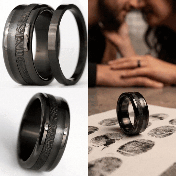 Ring-Set | „Full Digit“ mit persönlicher Gravur eines Fingerabdrucks | Black XS