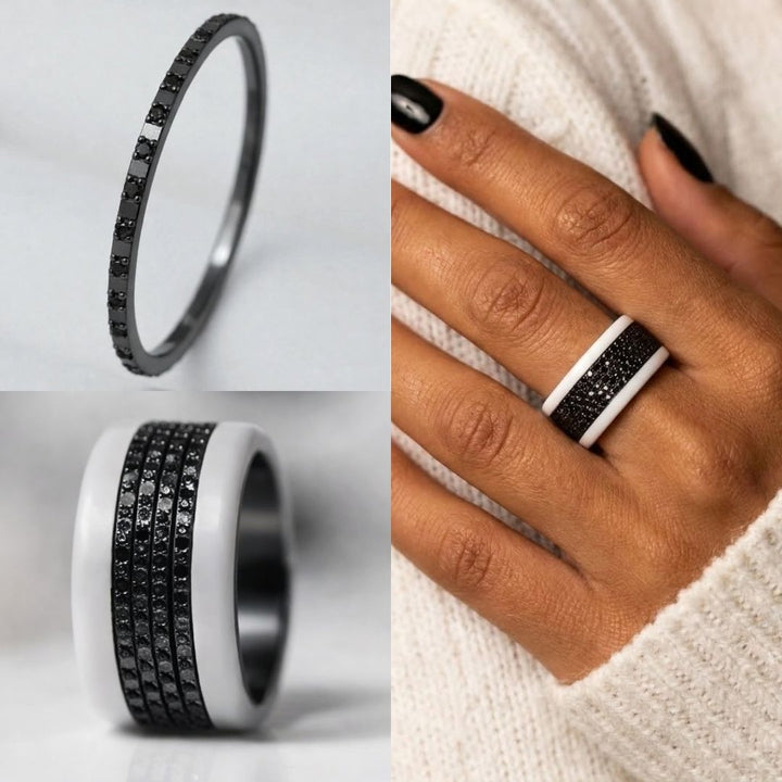 Innenring (Mini Addon) „Schwarze Finsternis“ aus schwarzem 925er Silber mit schwarzen Zirkonia-Steinen besetzt