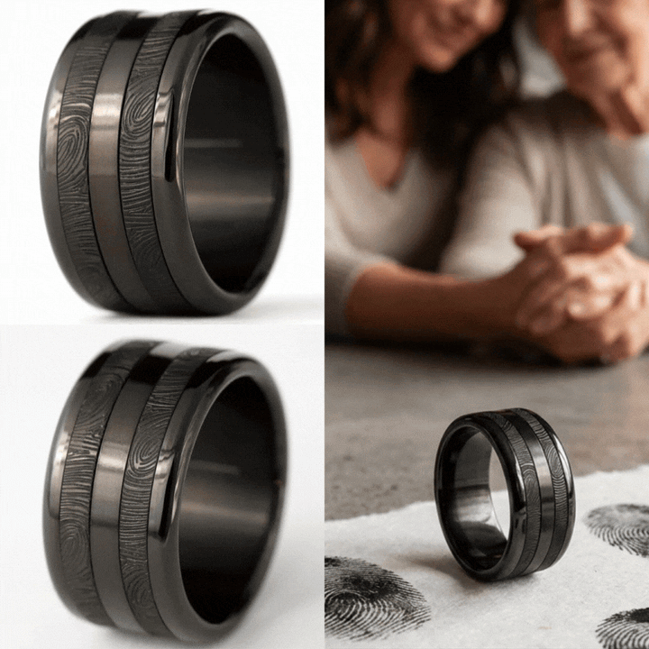 Ring set | Personalized fingerprint engraving | Black Small