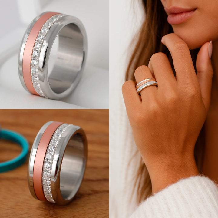 Bague mood en argent 925 et zircons "Cozy Cocooning" avec couleur interchangeable