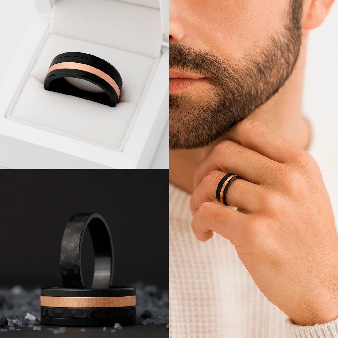 Bague mood complète Volcan en acier inoxydable noir haut de gamme | bague mood interchangeable pour homme et femme