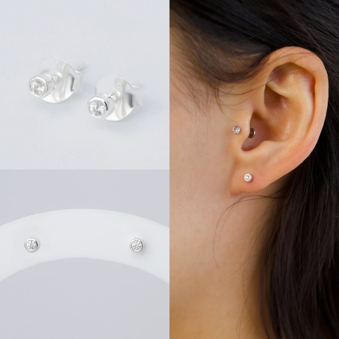 "Clip Aura" mood en argent 925 serti d'un zircon blanc (Bijou d’oreille)