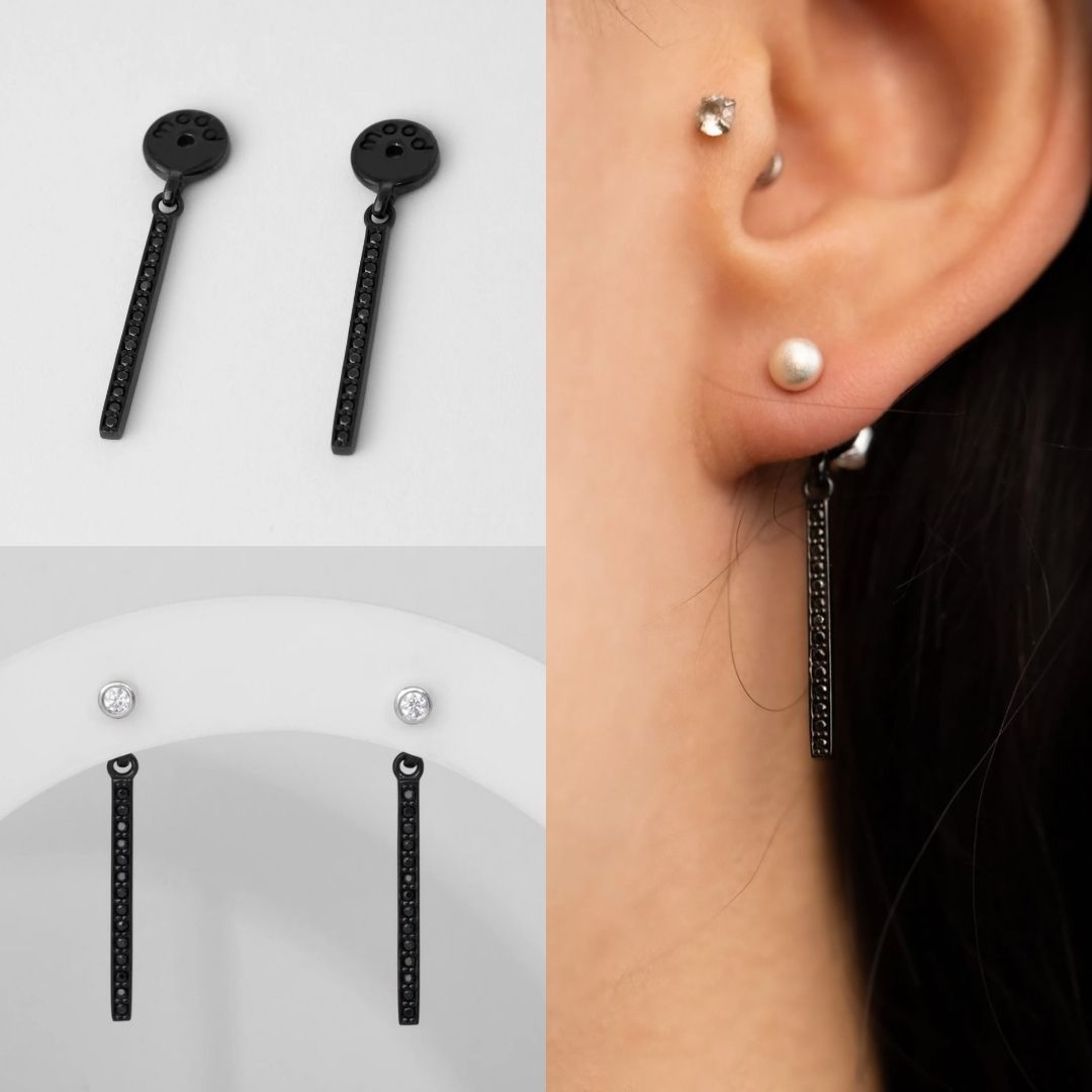"Drop Aura obscura " mood en argent 925 serti de zircons noirs (Bijou d'oreille)