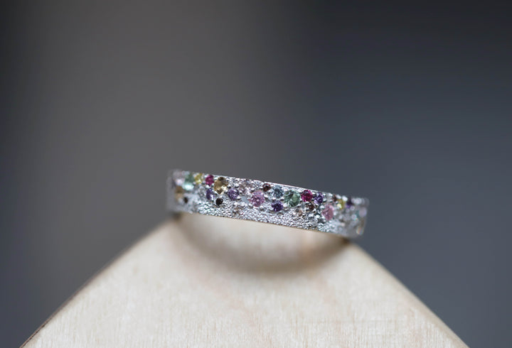 Inner ring (2/3 addon) "Willow" in polished silver set with zircons for interchangeable mood ring