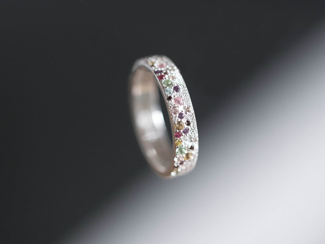 Inner ring (2/3 addon) "Willow" in polished silver set with zircons for interchangeable mood ring