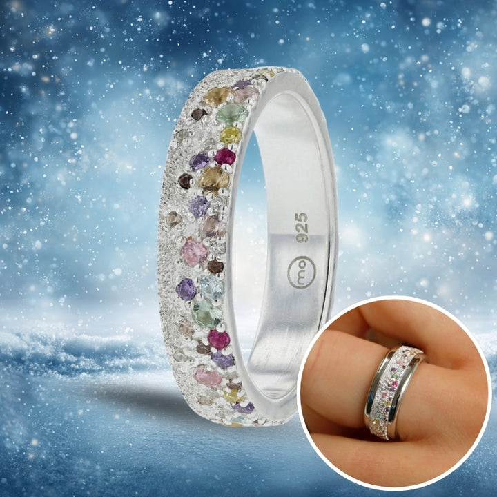Anneau (deux tiers) "Willow" en argent glitter serti de zircons pour bague mood interchangeable