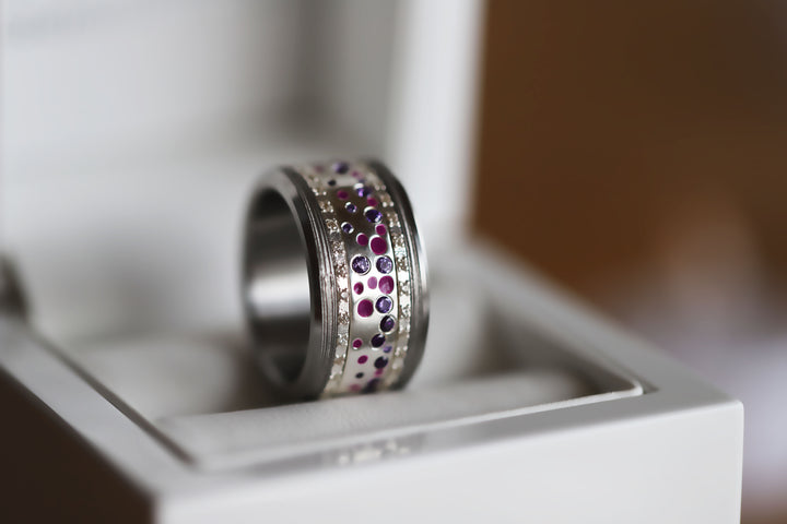 Inner ring (2/3 addon) "Willow Purple" in glitter silver set with zircons and enamel for interchangeable mood ring