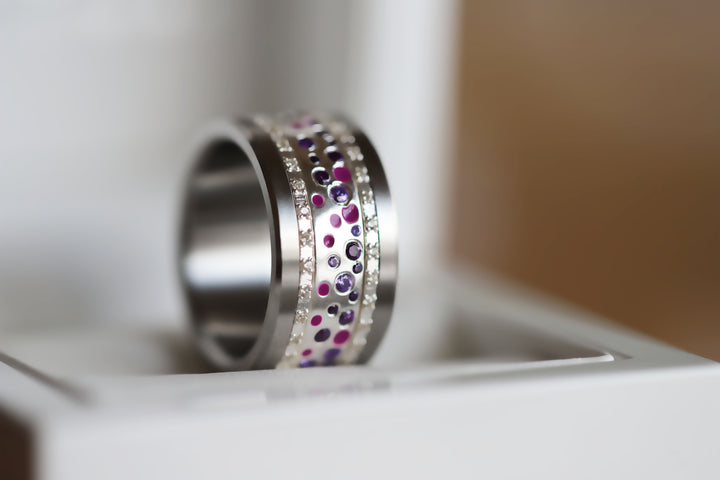 Inner ring (2/3 addon) "Willow Purple" in glitter silver set with zircons and enamel for interchangeable mood ring