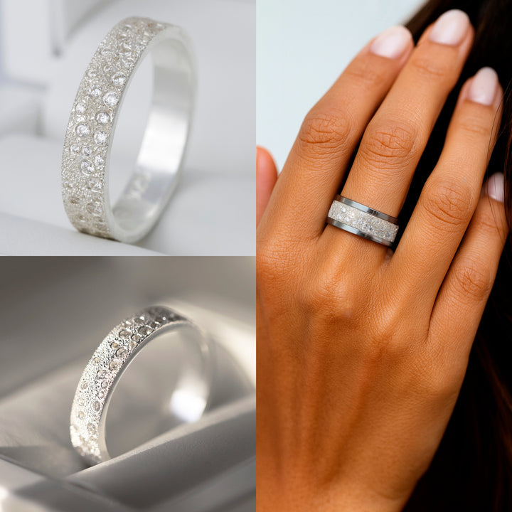 Anneau (deux tiers) "Willow White" en argent glitter serti de zircons pour bague mood interchangeable