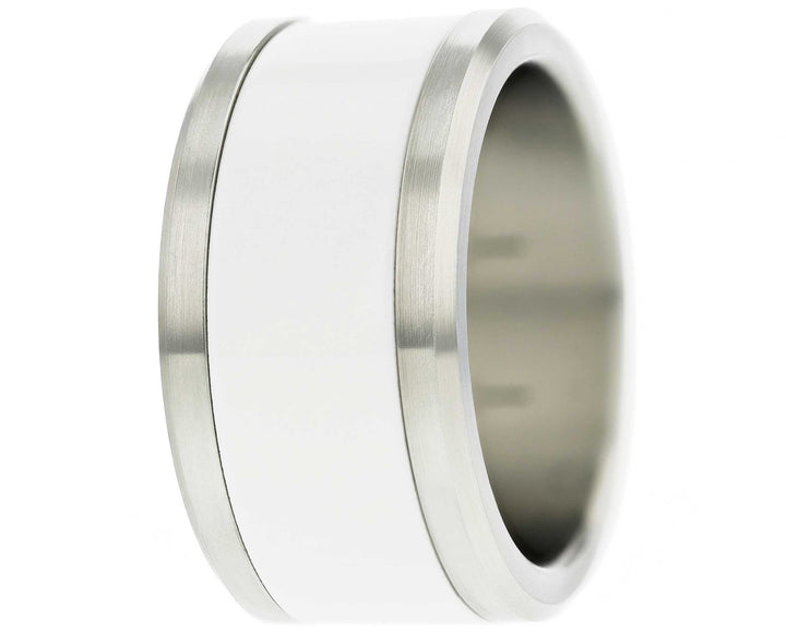 base small en acier inoxydable 11mm ring with white polymer addon and surgical steel edges