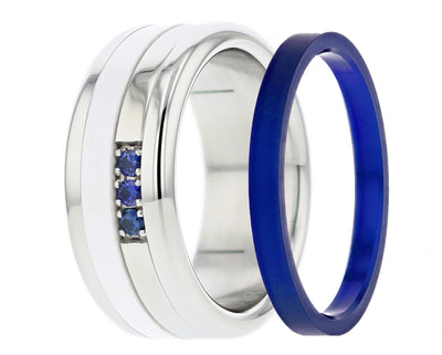 INTERCHANGEABLE MOOD RING WITH 3 SAPPHIRES<br>Set | Precious gems