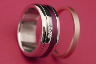 Liskamm Ring-Set mit 3 Diamanten - Auswechselbarer mood Ring