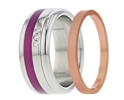 Liskamm Ring-Set mit 3 Diamanten - Auswechselbarer mood Ring