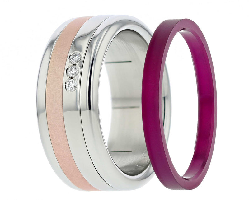 Liskamm Ring-Set mit 3 Diamanten - Auswechselbarer mood Ring