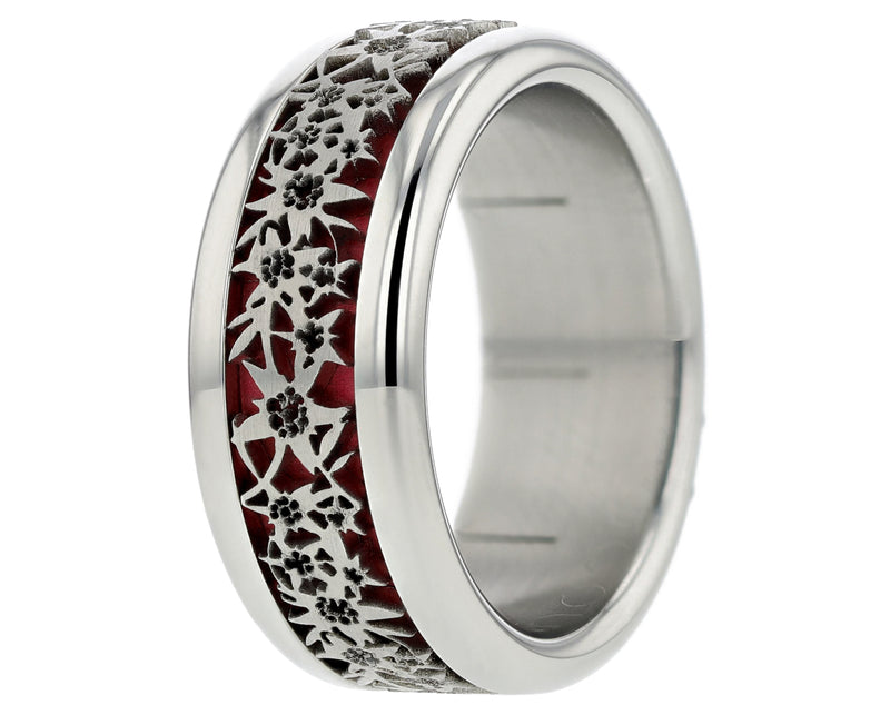 2/3 - Bague mood interchangeable - 3d Edelweiss - bague rouge arrondie polie